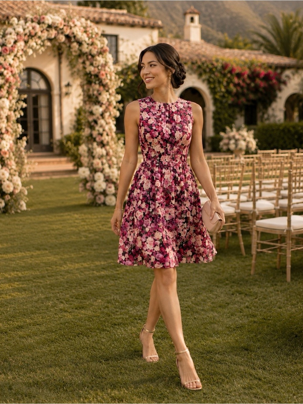 Kate Spade Roses Print Pink Floral Knee Dress - Sz 8 or 10